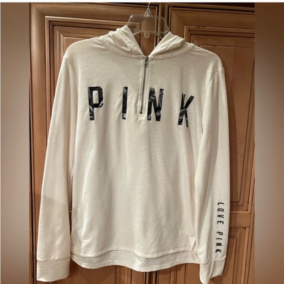 Victoria's Secret PINK Women's White Perfect Quarter Zip Pullover Sweatshirt M - Picture 2 of 6